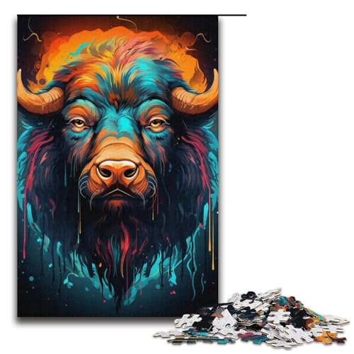 Puzzle für Erwachsene 1000 Teile Bisons farbenfrohes psychedelisches Puzzle jedes Teil ist einzigartig – anspruchsvolles Familienspiel 1000 Teile (38 x 26 cm) von ouynngjing