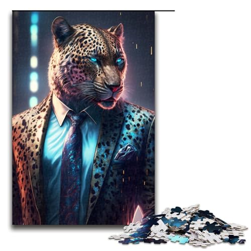 Puzzle für Erwachsene 1000 Teile Boss Leopard im Anzug Familie Holzpuzzle Lernspiel Herausforderungsspielzeug 1000 Teile von ouynngjing