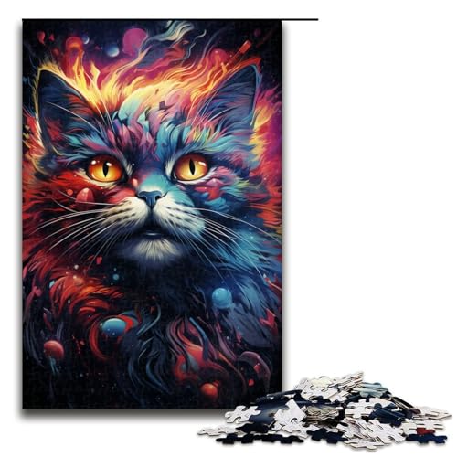 Puzzle für Erwachsene 1000 Teile Bunte Fantasiekatze Holzpuzzle für Kinder Lernspiel 1000 Teile (75 x 50 cm) von ouynngjing