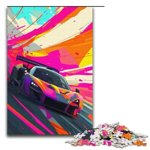 Puzzle für Erwachsene 1000 Teile Bunte Sportwagen Holzpuzzle Lernspiel Herausforderungsspielzeug 1000 Teile (38 x 26 cm) von ouynngjing