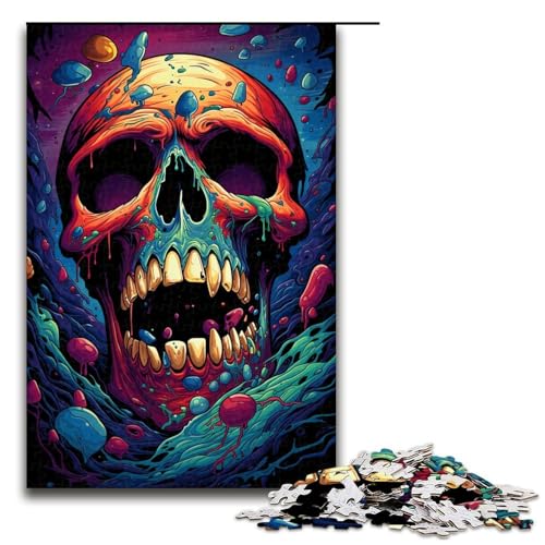 Puzzle für Erwachsene 1000 Teile Bunte Zeichnung eines Totenkopfes Puzzlespiel lustiges Spielzeug 1000 Teile (75 x 50 cm) von ouynngjing