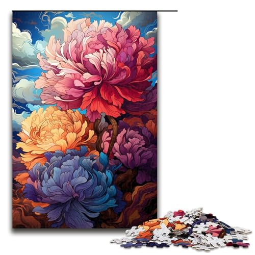 Puzzle für Erwachsene 1000 Teile Bunte psychedelische Blumen Puzzlespiel lustiges Spielzeug 1000 Teile (75 x 50 cm) von ouynngjing