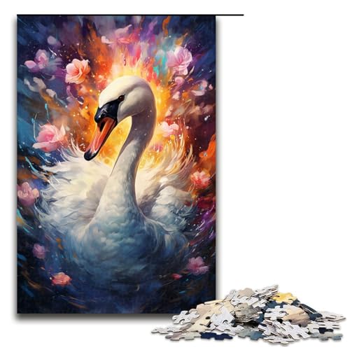Puzzle für Erwachsene 1000 Teile Bunte psychedelische Schwanenfamilie Holzpuzzle Lernspiel Herausforderungsspielzeug 1000 Teile (75 x 50 cm) von ouynngjing