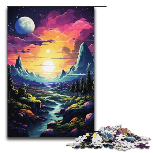 Puzzle für Erwachsene 1000 Teile Bunte psychedelische Weltraumlandschaft Holzpuzzle für Kinder Lernspiel 1000 Teile (38 x 26 cm) von ouynngjing