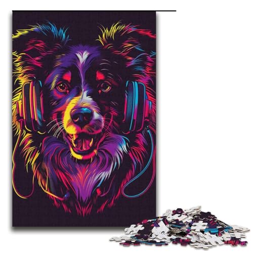 Puzzle für Erwachsene 1000 Teile DJ Neon Border Collie Puzzle Holzpuzzle Lernspiel Herausforderungsspielzeug 1000 Teile (38 x 26 cm) von ouynngjing