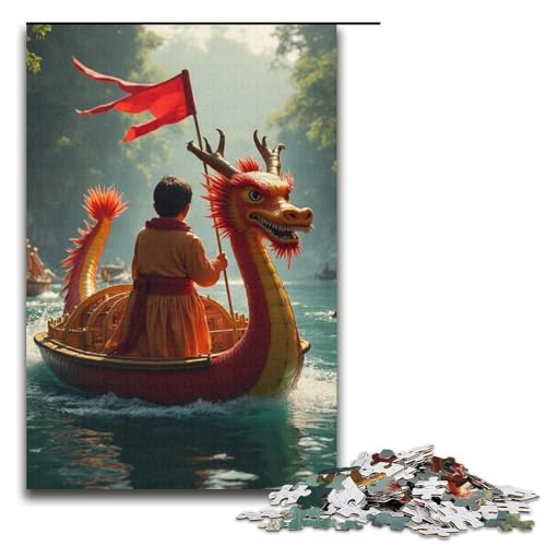 Puzzle für Erwachsene 1000 Teile Drachenbootrennen Holzpuzzle für Kinder Lernspiel 1000 Teile (38 x 26 cm) von ouynngjing