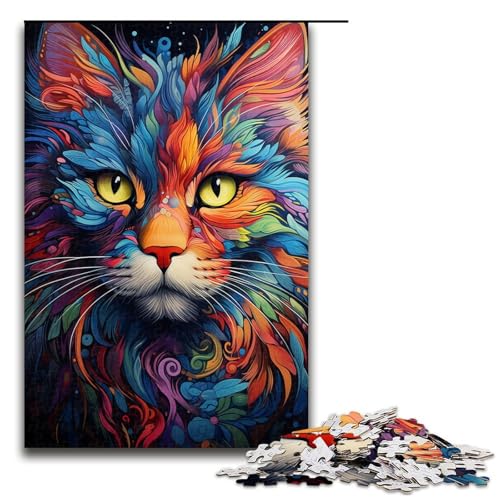 Puzzle für Erwachsene 1000 Teile Farbige Katzenfamilie Holzpuzzle Lernspiel Herausforderungsspielzeug 1000 Teile (75 x 50 cm) von ouynngjing