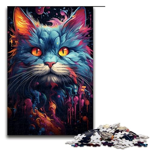Puzzle für Erwachsene 1000 Teile Farbzeichnung Katzenfamilie Holzpuzzle Lernspiel Herausforderungsspielzeug 1000 Teile (75 x 50 cm) von ouynngjing