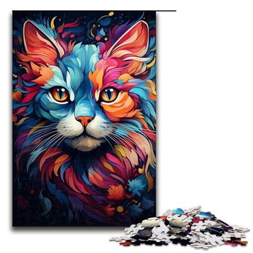 Puzzle für Erwachsene 1000 Teile Farbzeichnung Katzenfamilie Holzpuzzle Lernspiel Herausforderungsspielzeug 1000 Teile (75 x 50 cm) von ouynngjing