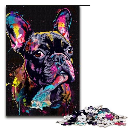 Puzzle für Erwachsene 1000 Teile Französische Bulldogge Hundekunst Puzzlespiele Spielzeug Geschenk geeignet für die Schreibtischdekoration 1000 Teile (75 x 50 cm) von ouynngjing