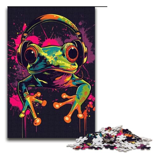 Puzzle für Erwachsene 1000 Teile Frosch mit Kopfhörern Puzzle Lernspiele für Zuhause DIYSpielzeug tolles Geschenk für Spiele 1000 Teile (38 x 26 cm) von ouynngjing