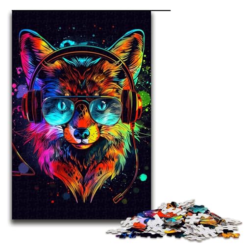 Puzzle für Erwachsene 1000 Teile Fuchs mit Sonnenbrille Heimdekoration Puzzlespielzeug Geschenk für die ganze Familie 1000 Teile (75 x 50 cm) von ouynngjing