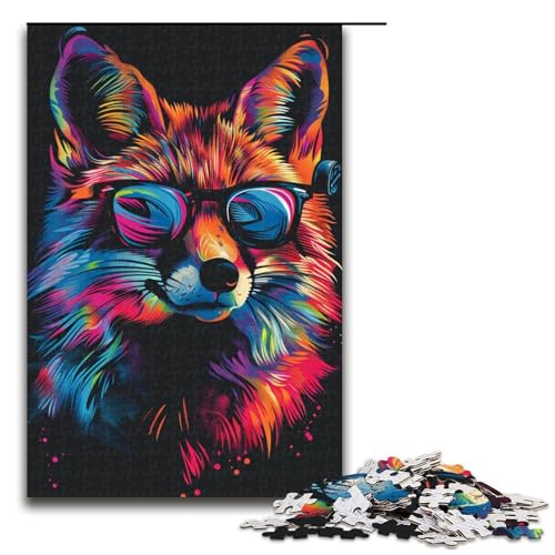 Puzzle für Erwachsene 1000 Teile Fuchs mit Sonnenbrille Puzzle Spiel Spielzeug Lustiges 1000 PCS (75x50cm) von ouynngjing