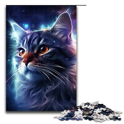 Puzzle für Erwachsene 1000 Teile Galaxie Katze Holzpuzzle für Kinder Lernspiel 1000 Teile (75 x 50 cm) von ouynngjing