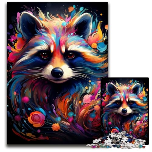 Puzzle für Erwachsene 1000 Teile Gemälde Bunte Waschbärkunst Holzpuzzle anspruchsvolles Denkspiel für Teenager Spaß für den Familienspielabend 1000 Teile (75x50cm) von ouynngjing