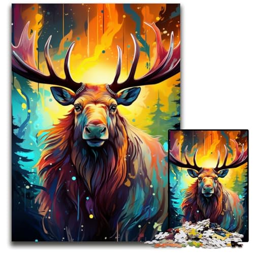 Puzzle für Erwachsene 1000 Teile Gemälde Farbe Elch Holzpuzzle anspruchsvolles Denkspiel für Teenager Familienspaß interaktives Spiel 1000 Teile (75x50cm) von ouynngjing