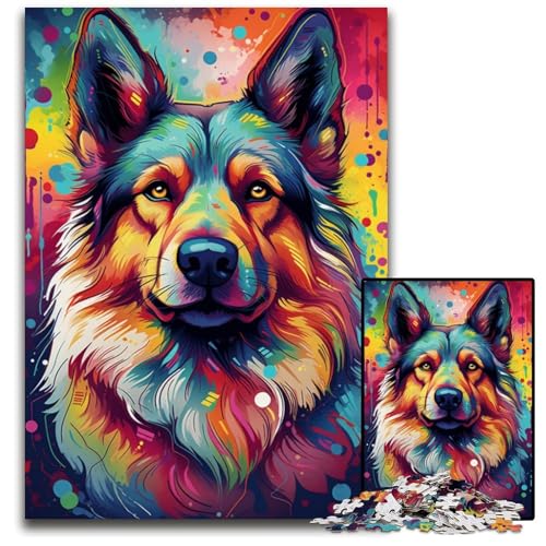 Puzzle für Erwachsene 1000 Teile Gemälde bunter Deutscher Schäferhund Papierpuzzle anspruchsvolles Denkspiel für Teenager Familienspaß interaktives Spiel 1000 Teile (38x26cm) von ouynngjing