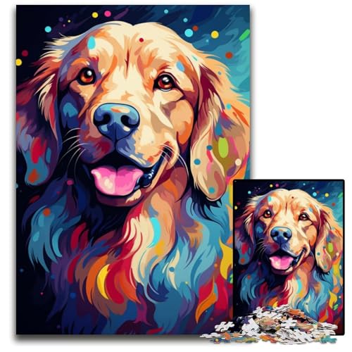 Puzzle für Erwachsene 1000 Teile Gemälde buntes Golden Retriever-Papierpuzzle anspruchsvolles Denkspiel für Teenager Familienspaß interaktives Spiel 1000 Teile (38x26cm) von ouynngjing