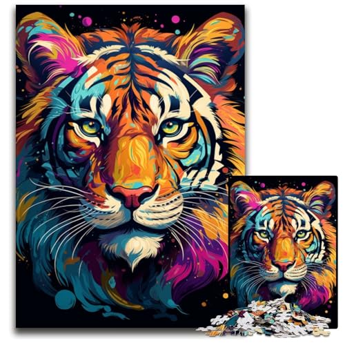 Puzzle für Erwachsene 1000 Teile Gemälde eines Wilden bunten Tigers Holzpuzzle anspruchsvolles Denkspiel für Teenager Spaß für den Familienspielabend 1000 Teile (75x50cm) von ouynngjing