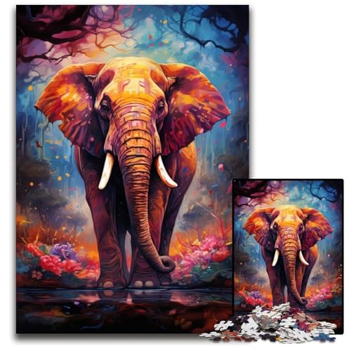 Puzzle für Erwachsene 1000 Teile Gemälde farbenfrohes Kunst-Elefanten-Papierpuzzle anspruchsvolles Denkspiel für Teenager unterhaltsames interaktives Spiel für die ganze Familie 1000 Teile (38x26cm) von ouynngjing
