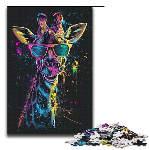 Puzzle für Erwachsene 1000 Teile Giraffe mit Kopfhörern FamilienHolzpuzzle Lernspiel Herausforderungsspielzeug 1000 Teile (75 x 50 cm) von ouynngjing