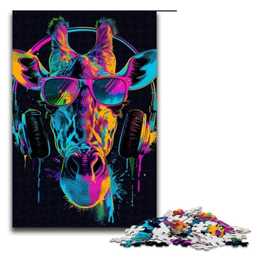 Puzzle für Erwachsene 1000 Teile Giraffe mit Kopfhörern Geburtstagsgeschenk für Teenager ab 14 Jahren 1000 Teile (75 x 50 cm) von ouynngjing