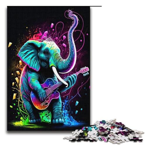 Puzzle für Erwachsene 1000 Teile Gitarre spielender Elefant unmögliches Puzzle Familienspiel Stressabbau schwierige Herausforderung 1000 Teile (38 x 26 cm) von ouynngjing