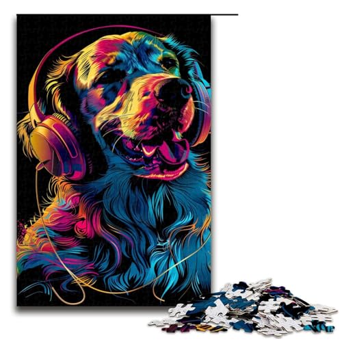 Puzzle für Erwachsene 1000 Teile Golden Retriever mit Kopfhörern Puzzlespiel Spielzeug Lustiges 1000 PCS (75x50cm) von ouynngjing