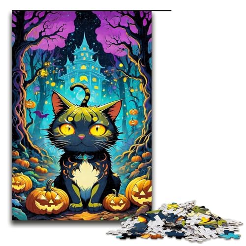 Puzzle für Erwachsene 1000 Teile Halloween Katze unmögliches Puzzle Familienspiel Stressabbau schwierige Herausforderung 1000 Teile (75 x 50 cm) von ouynngjing