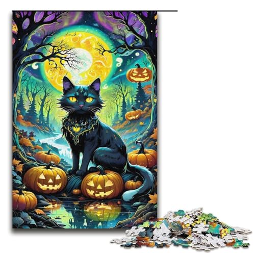 Puzzle für Erwachsene 1000 Teile Halloween Katzen Puzzle Spielspielzeug Lustiges 1000 PCS (38x26cm) von ouynngjing