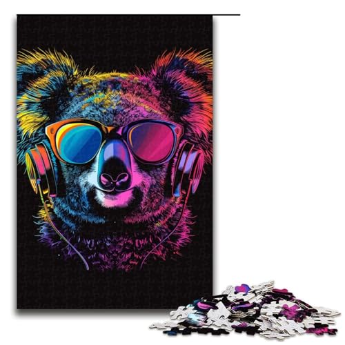 Puzzle für Erwachsene 1000 Teile Koala mit Kopfhörern und Sonnenbrille Puzzlespiele Spielzeug Geschenk geeignet für die Schreibtischdekoration 1000 Teile (75 x 50 cm) von ouynngjing