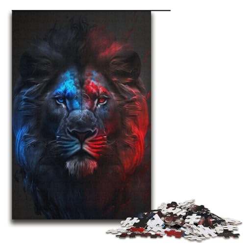 Puzzle für Erwachsene 1000 Teile Löwin in Rot und Blau FamilienHolzpuzzle Lernspiel Herausforderungsspielzeug 1000 Teile (38 x 26 cm) von ouynngjing