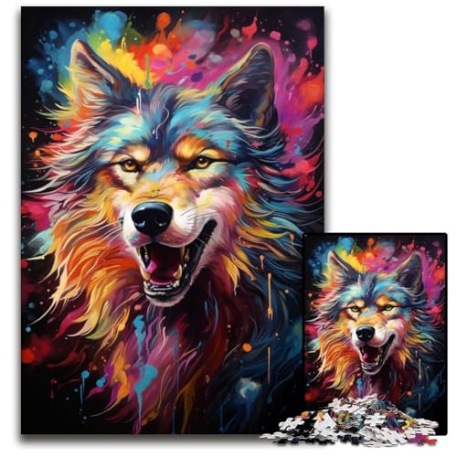 Puzzle für Erwachsene 1000 Teile Malen Farbwolf-Puzzles für Erwachsene entspannende Unterhaltung Heimdekoration 1000 Teile (38x26cm) von ouynngjing