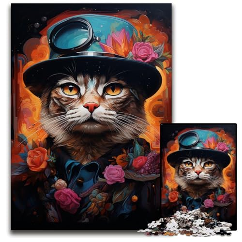 Puzzle für Erwachsene 1000 Teile Malerei Kunst Katze Holzpuzzle anspruchsvolles Denkspiel für Teenager Familienspaß interaktives Spiel 1000 Teile (75x50cm) von ouynngjing