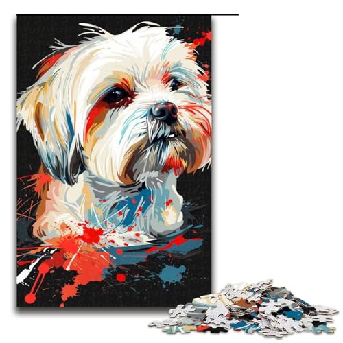 Puzzle für Erwachsene 1000 Teile MalteserHund KunstPuzzle Spiele Spielzeug Geschenk geeignet für die Schreibtischdekoration 1000 Teile (75 x 50 cm) von ouynngjing