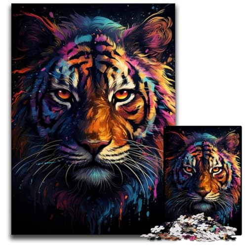 Puzzle für Erwachsene 1000 Teile Nebula Tigers buntes psychedelisches Papierpuzzle anspruchsvolles Denkspiel für Teenager unterhaltsames interaktives Spiel für die ganze Familie 1000 Teile (38x26cm) von ouynngjing