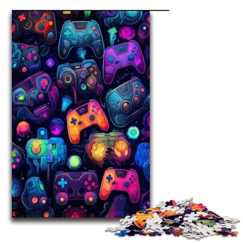 Puzzle für Erwachsene 1000 Teile Neon Gamecontroller Holzpuzzle für Kinder Lernspiel 1000 Teile (75 x 50 cm) von ouynngjing