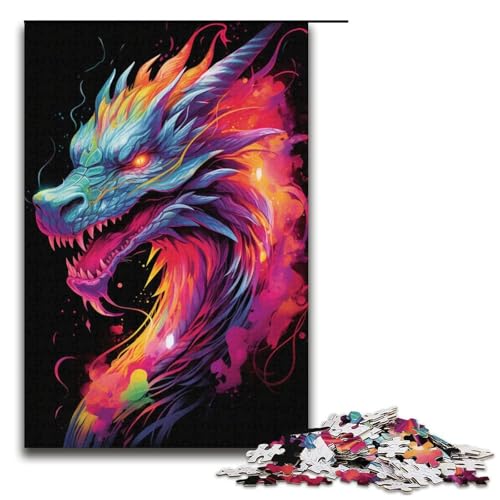 Puzzle für Erwachsene 1000 Teile NeonArtDrachenfamilie Holzpuzzle Lernspiel Herausforderungsspielzeug 1000 Teile (38 x 26 cm) von ouynngjing