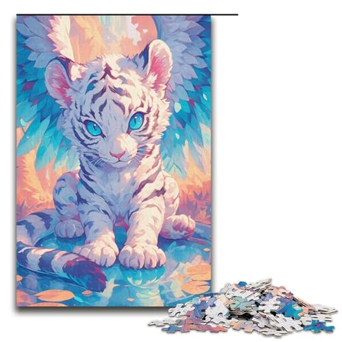 Puzzle für Erwachsene 1000 Teile Neonfarben des weißen Tigers Puzzlespiel lustiges Spielzeug 1000 Teile (38 x 26 cm) von ouynngjing