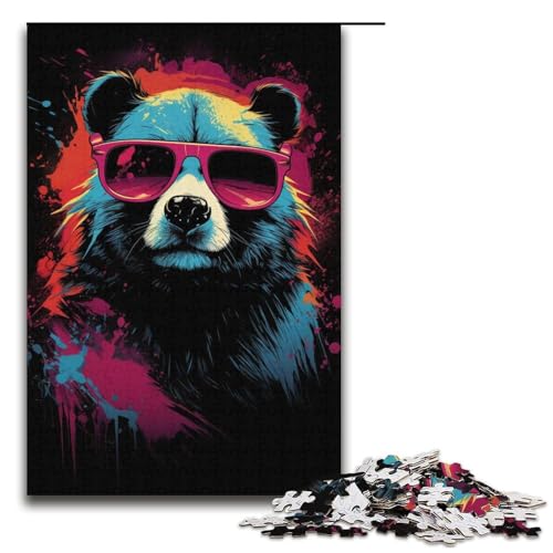 Puzzle für Erwachsene 1000 Teile Panda mit Sonnenbrille Puzzlespiel Spielzeug lustig 1000 Teile (38 x 26 cm) von ouynngjing