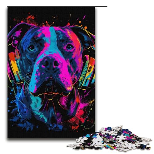 Puzzle für Erwachsene 1000 Teile Pitbull mit Kopfhörern Puzzlespiele Spielzeug Geschenk geeignet als Schreibtischdekoration 1000 Teile (38 x 26 cm) von ouynngjing