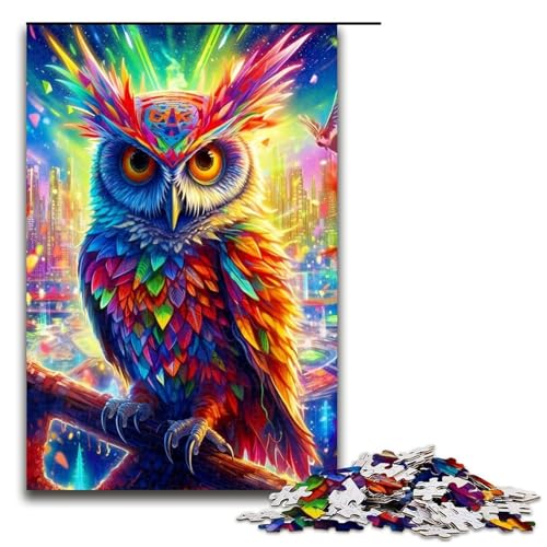 Puzzle für Erwachsene 1000 Teile Psychedelische Eulenfamilie Holzpuzzle Lernspiel Herausforderungsspielzeug 1000 Teile (75 x 50 cm) von ouynngjing