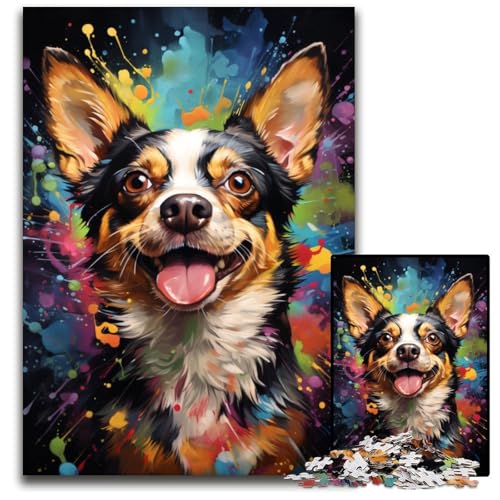 Puzzle für Erwachsene 1000 Teile Psychedelischer Chihuahua-Hund Holzpuzzle anspruchsvolles Denkspiel für Teenager unterhaltsames interaktives Spiel für die ganze Familie 1000 Teile (75x50cm) von ouynngjing