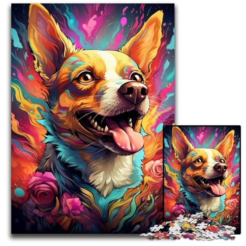 Puzzle für Erwachsene 1000 Teile Psychedelischer Chihuahua-Hund Papierpuzzle anspruchsvolles Denkspiel für Teenager Spaß für den Familienspielabend 1000 Teile (38x26cm) von ouynngjing