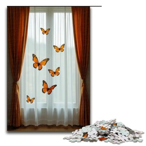 Puzzle für Erwachsene 1000 Teile Schmetterling fliegt durch Vorhang Puzzlespiel Spielzeug lustig 1000 Teile (75 x 50 cm) von ouynngjing