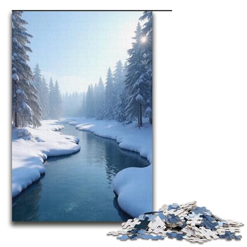 Puzzle für Erwachsene 1000 Teile Schneefluss-Puzzle Holzpuzzle Lernspiel Herausforderungsspielzeug 1000 Teile (38 x 26 cm) von ouynngjing