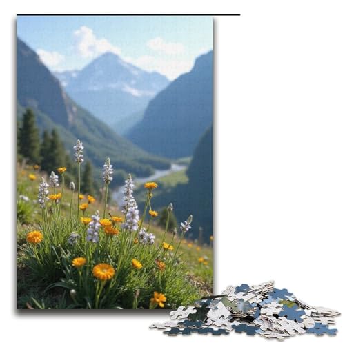 Puzzle für Erwachsene 1000 Teile Wildblumen blühen hartnäckig am Fuße der schneebedeckten Berge Holzpuzzle Lernspiel Herausforderungsspielzeug 1000 Teile (38 x 26 cm) von ouynngjing