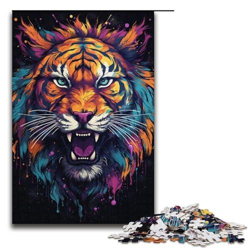 Puzzle für Erwachsene 1000 Teile Wütender bunter Tiger Holzpuzzle für Kinder Lernspiel 1000 Teile (38 x 26 cm) von ouynngjing