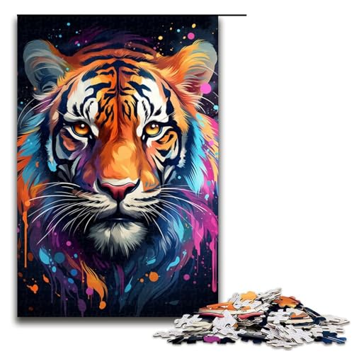 Puzzle für Erwachsene 1000 Teile Wütender bunter Tiger Puzzle Lernspiele für Zuhause DIY-Spielzeug tolles Geschenk für Spiele 1000 Teile (75 x 50 cm) von ouynngjing