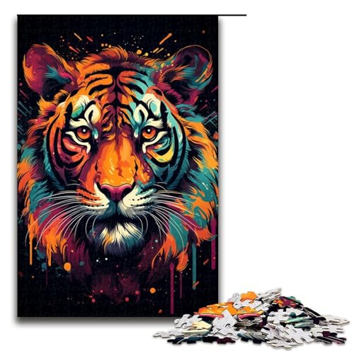 Puzzle für Erwachsene 1000 Teile Wütender bunter Tiger Puzzle Lernspiele für Zuhause DIYSpielzeug tolles Geschenk für Spiele 1000 Teile (75 x 50 cm) von ouynngjing